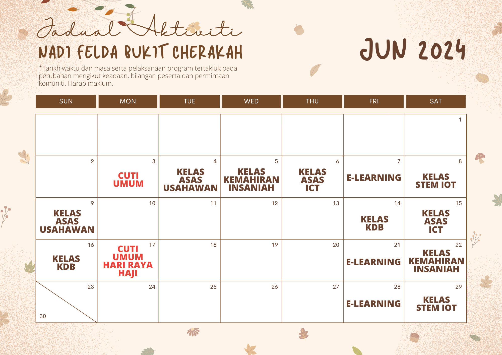 Jadual Aktiviti NADI FBC JUN 2024