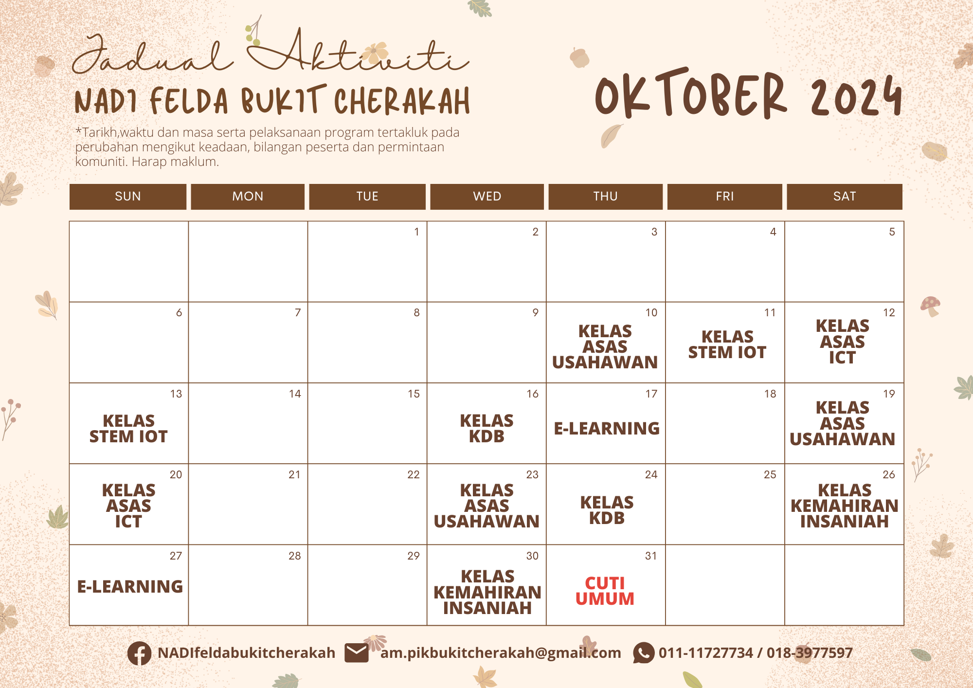 Jadual Aktiviti NADI FBC OKT 2024