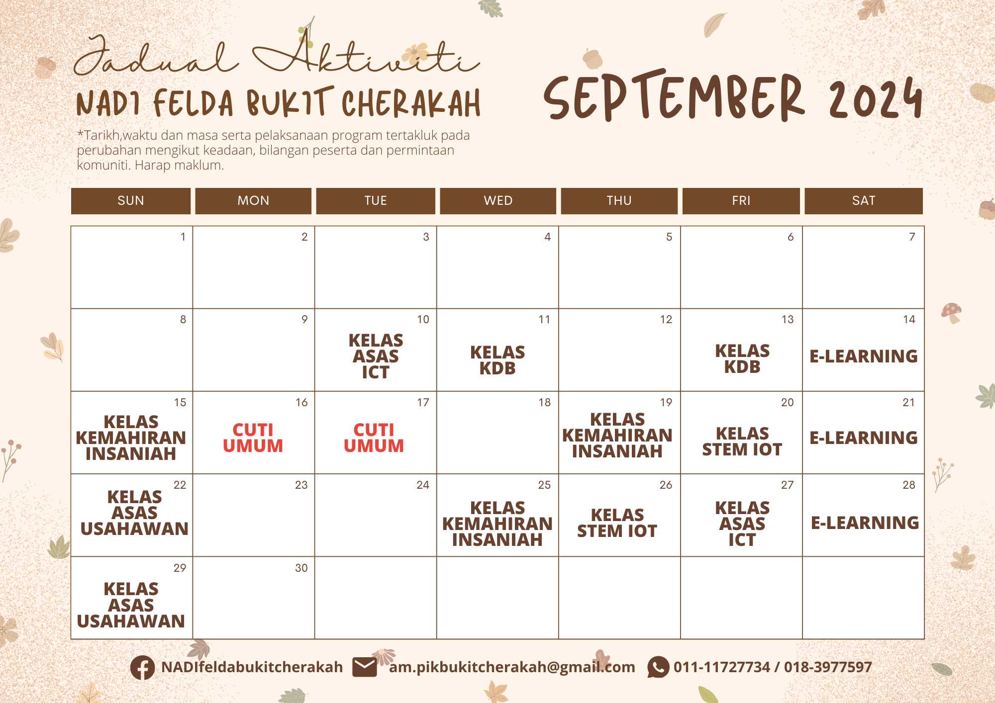 Jadual Aktiviti NADI FBC SEPT 2024