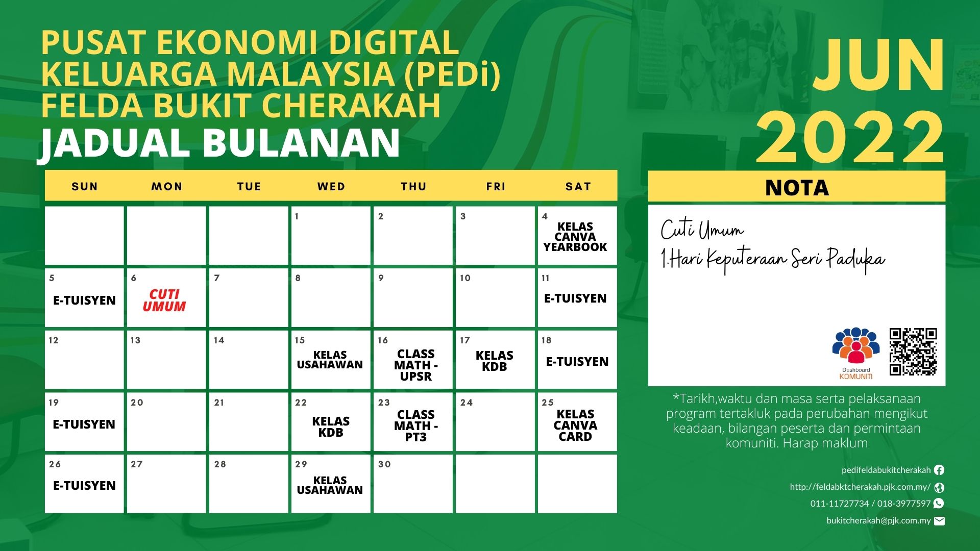 Jadual Aktiviti PEDi Bukit Cherakah Jun 2022