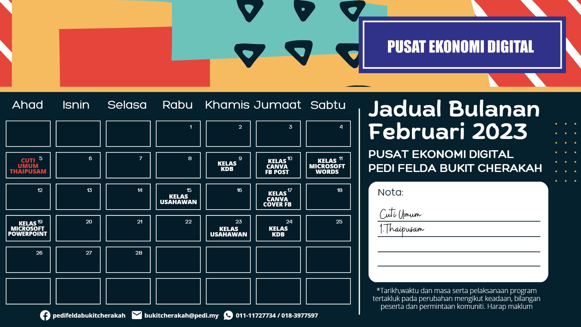 Jadual Aktiviti PEDi FBC 2023 Feb