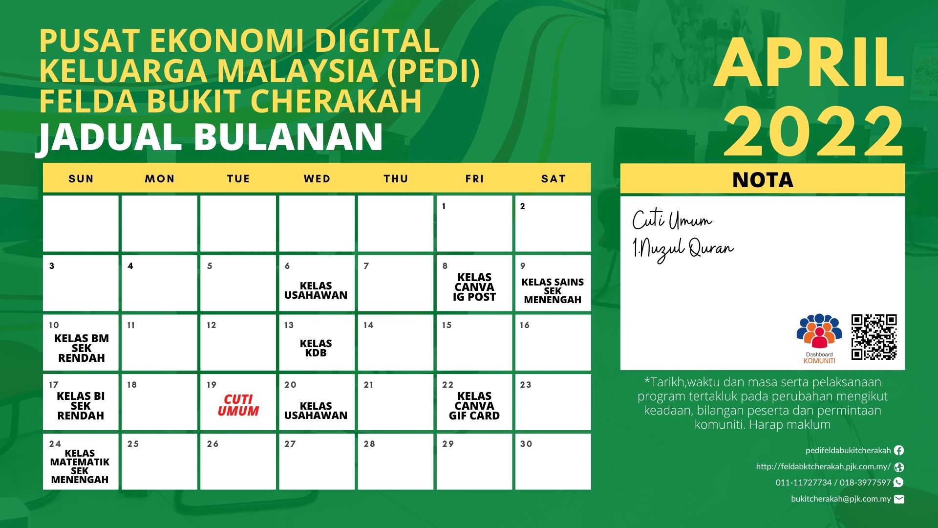 Jadual Aktiviti PEDi FBC APRIL 2022