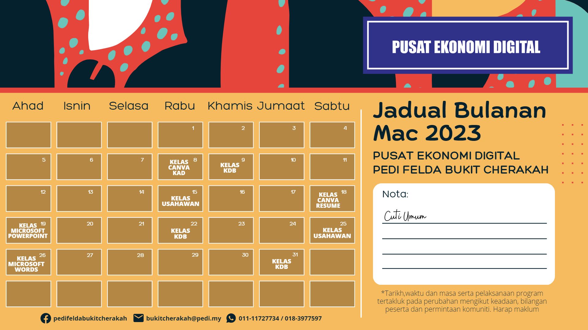 Jadual Aktiviti PEDi FBC Mac 2023