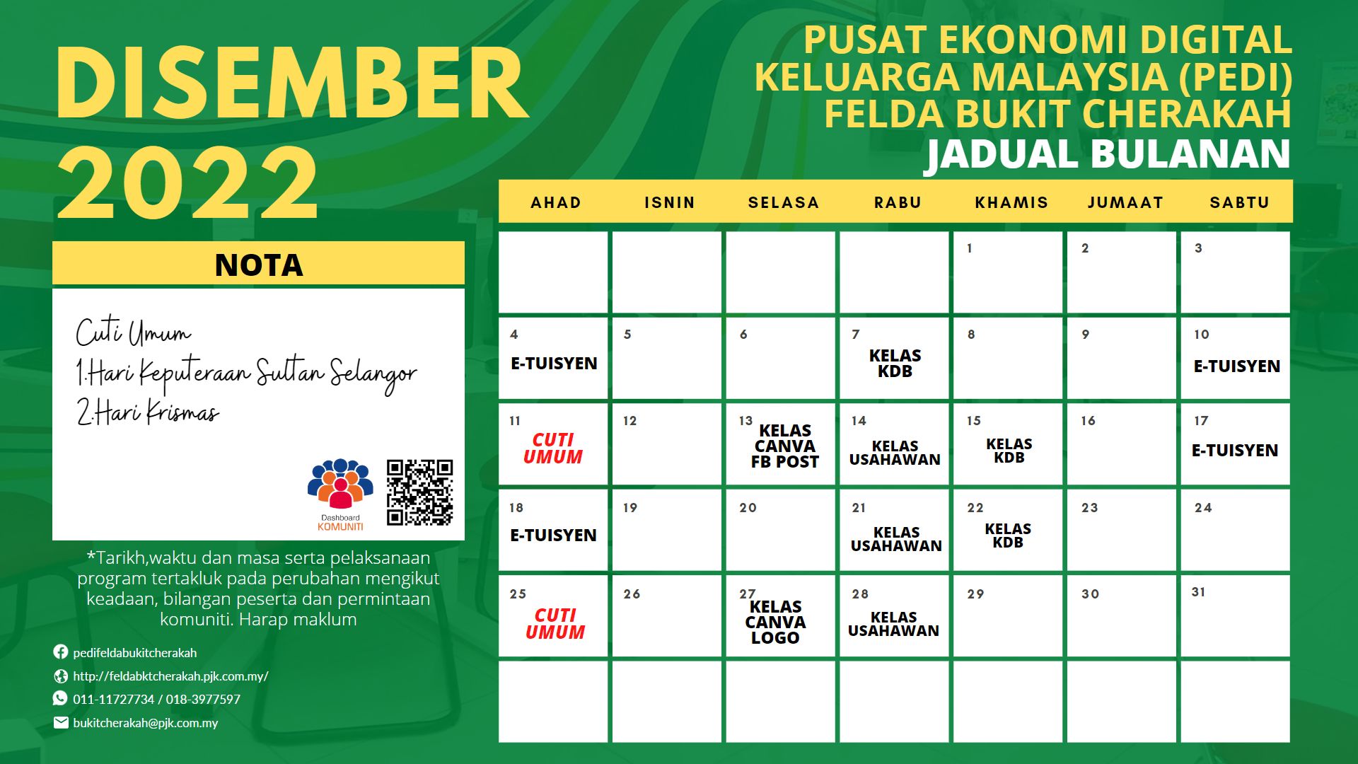 Jadual Aktiviti PIK FBC Dis 2022