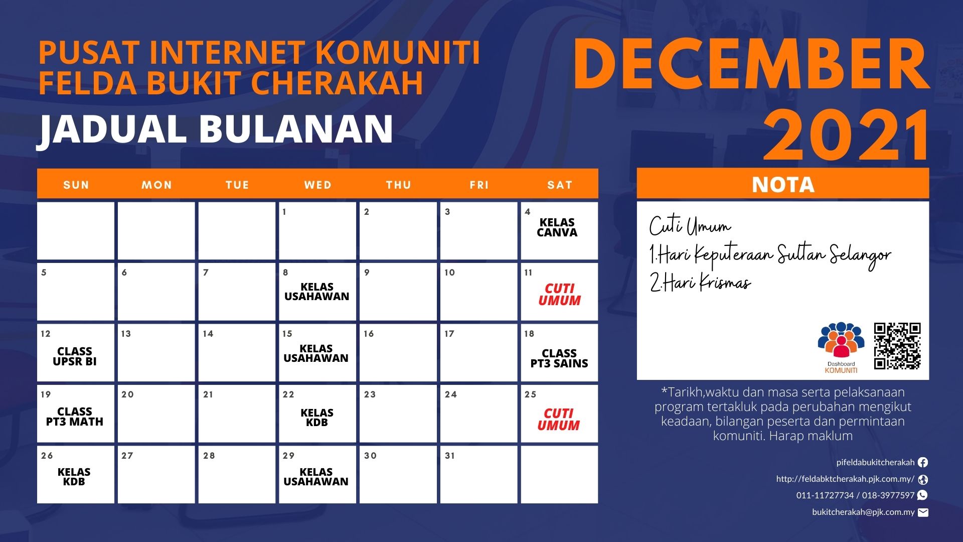 Jadual Aktiviti PIK FBC Disember 2021