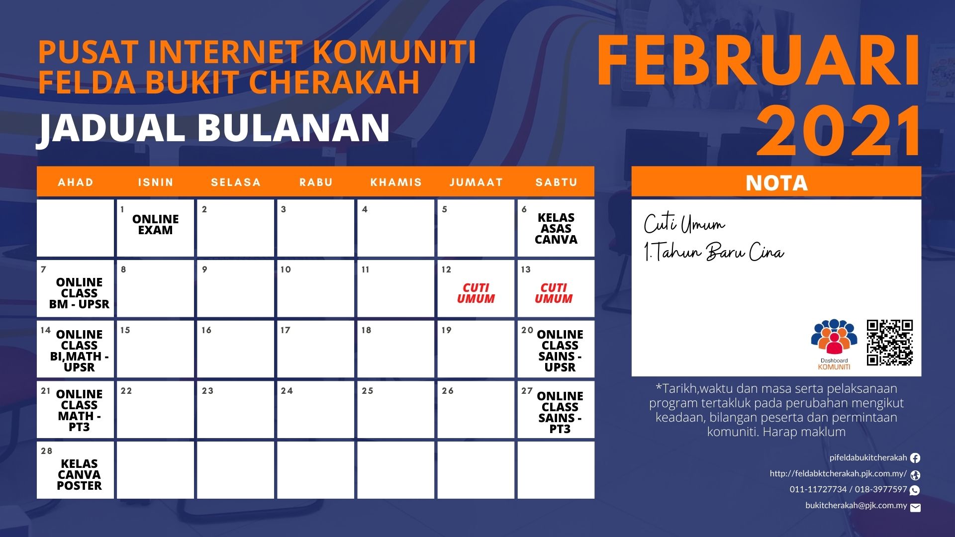 Jadual Aktiviti PIK FBC Feb