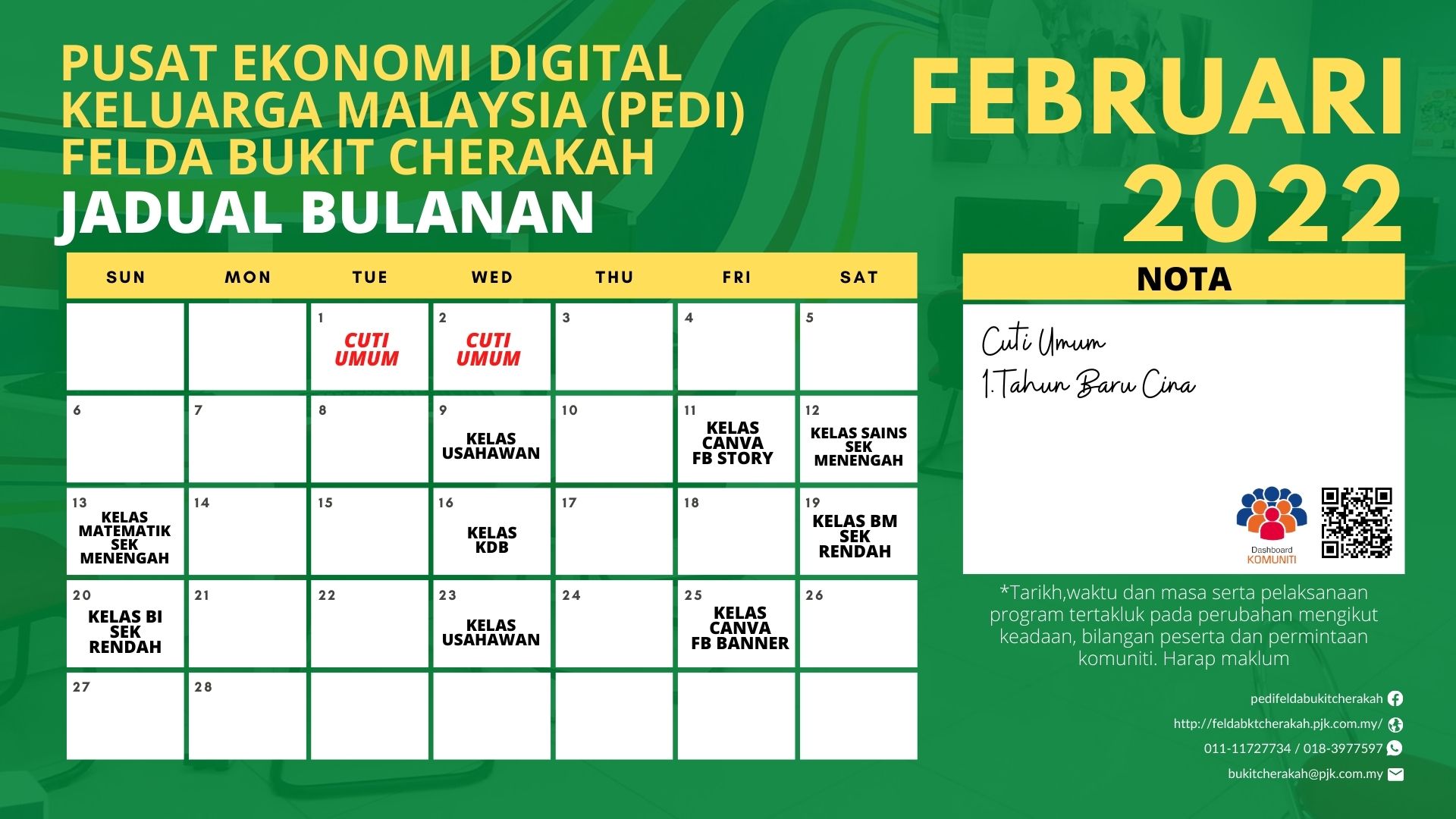 Jadual Aktiviti PIK FBC Feb 2022