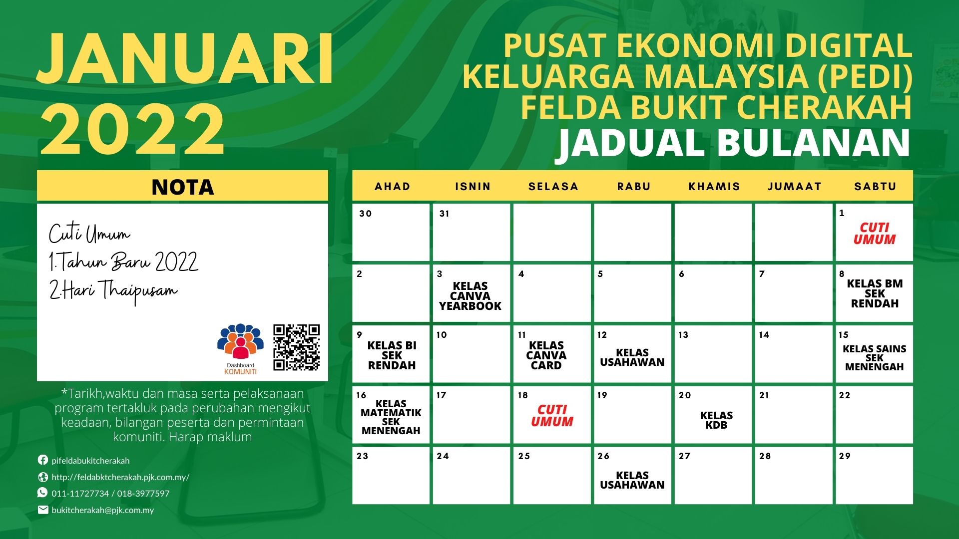 Jadual Aktiviti PIK FBC Jan 2022