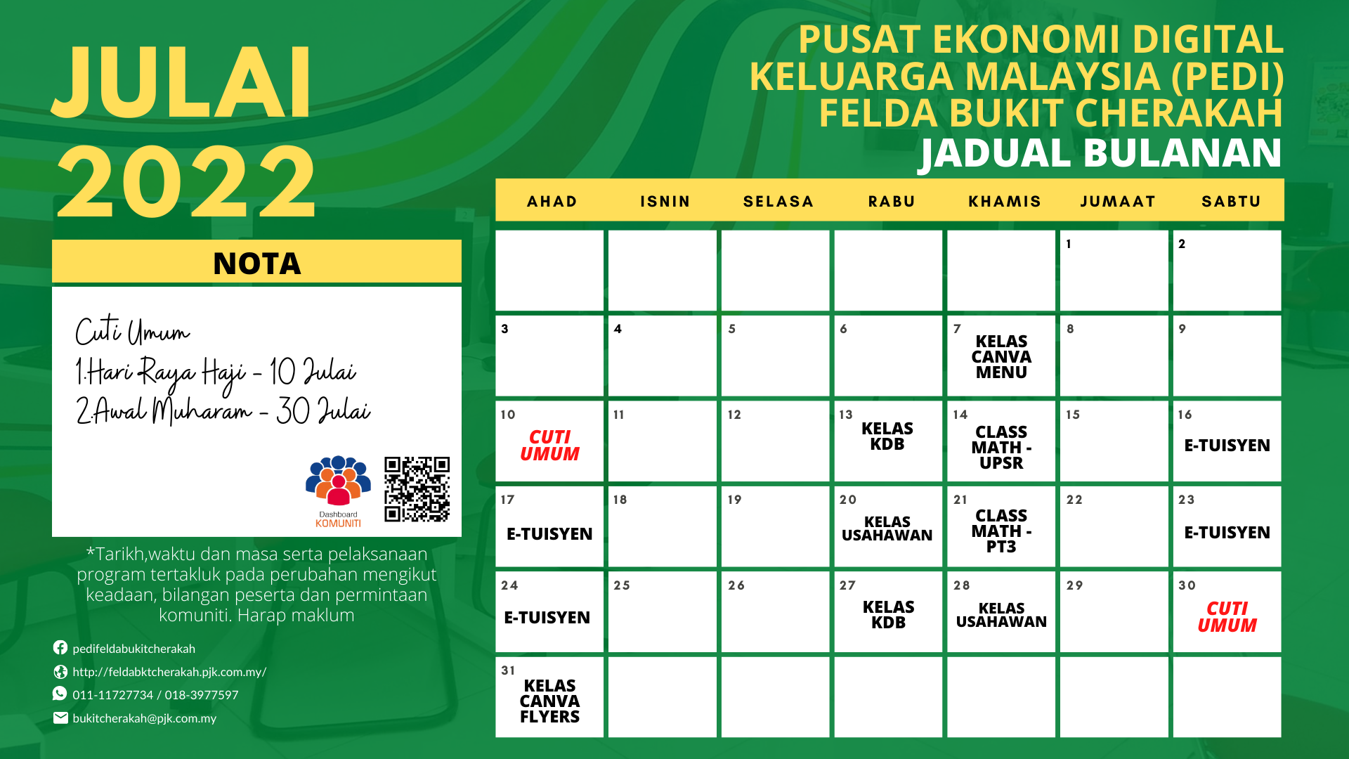 Jadual Aktiviti PIK FBC Julai 2022