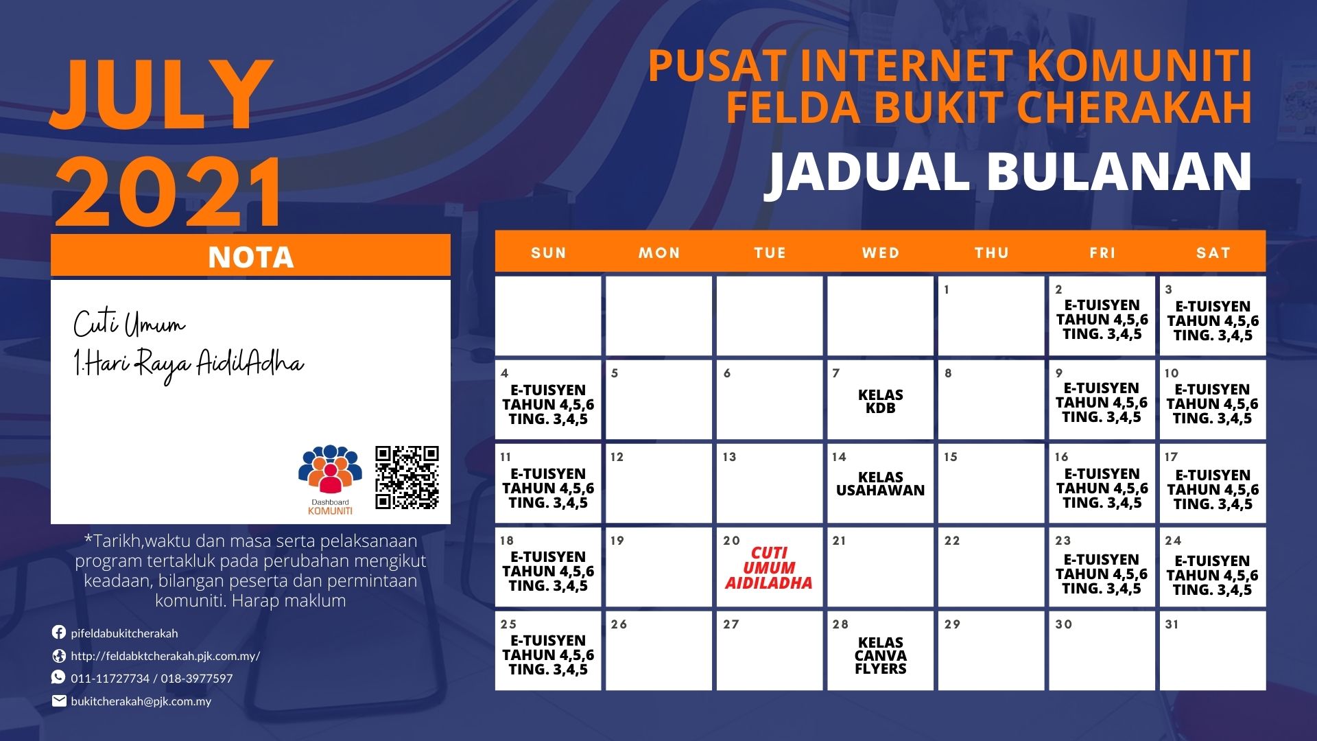 Jadual Aktiviti PIK FBC July 2021