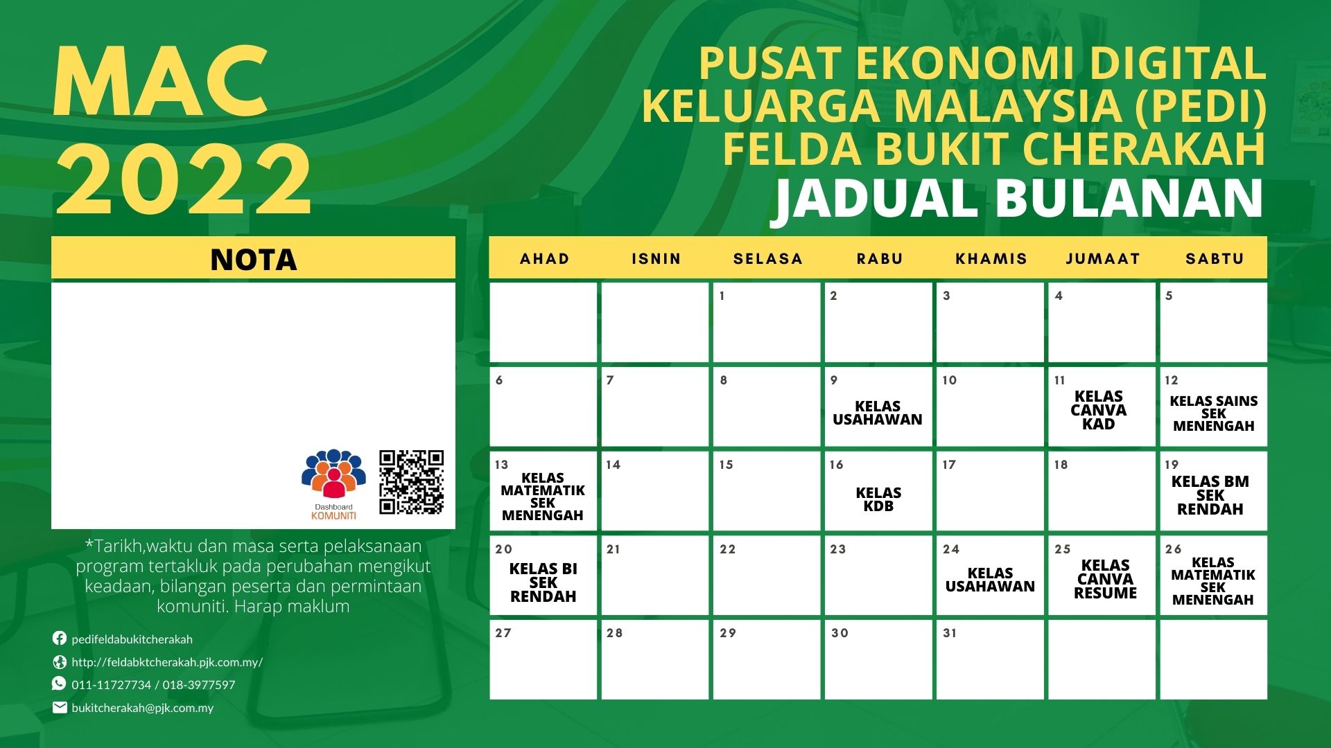 Jadual Aktiviti PIK FBC Mac 2022