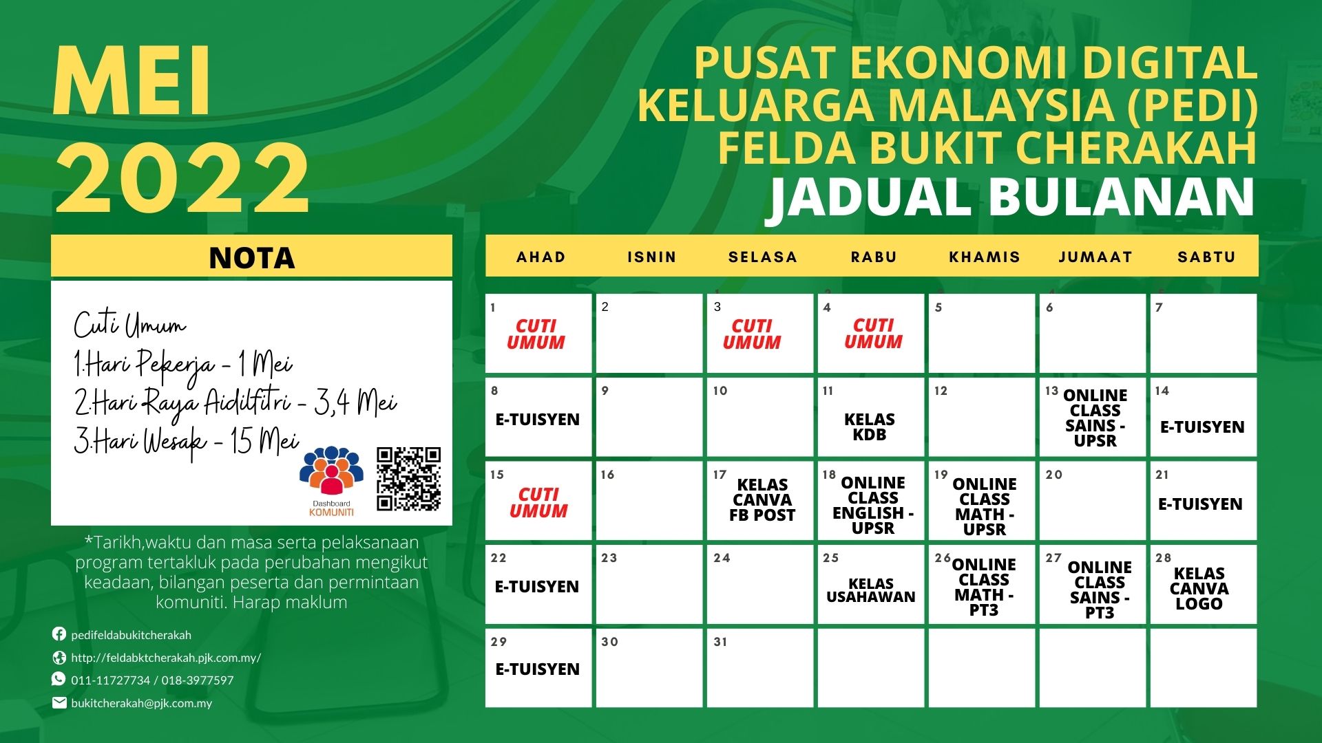 Jadual Aktiviti PIK FBC Mei 2022