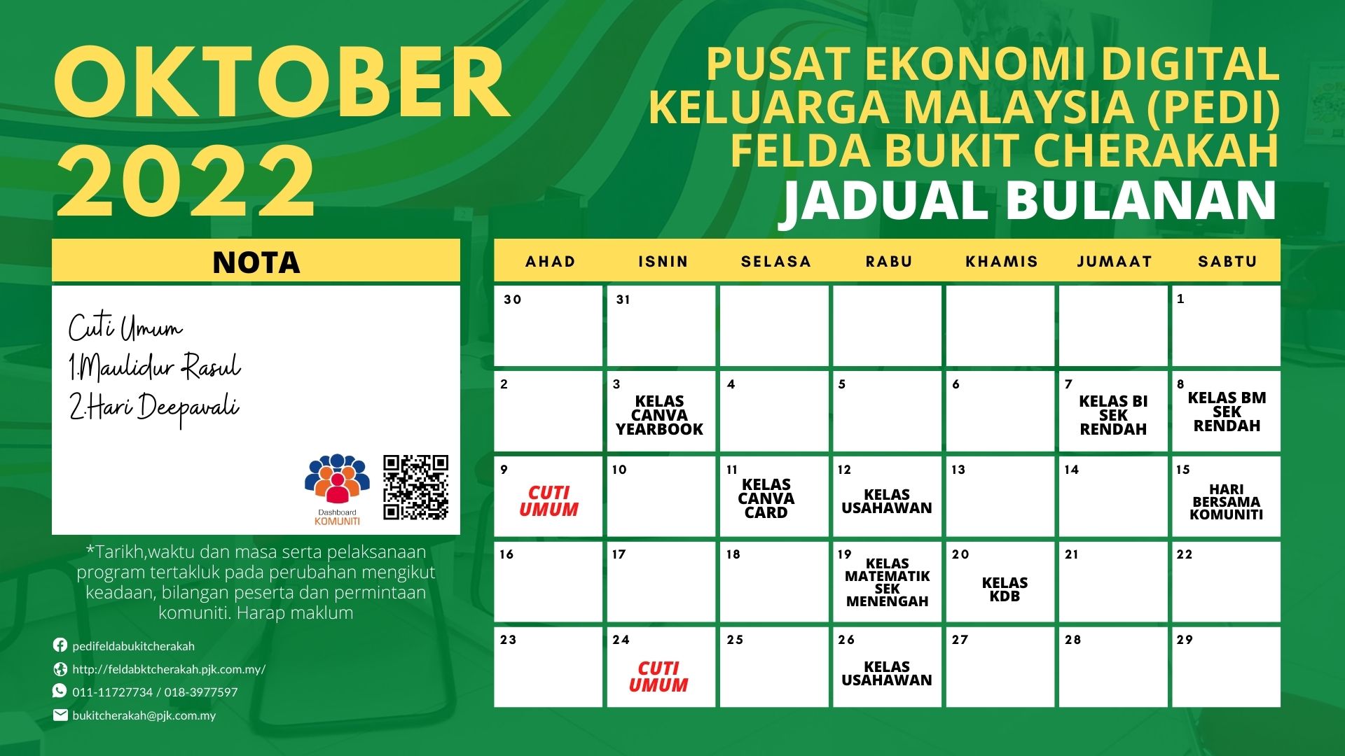 Jadual Aktiviti PIK FBC OKT 2022