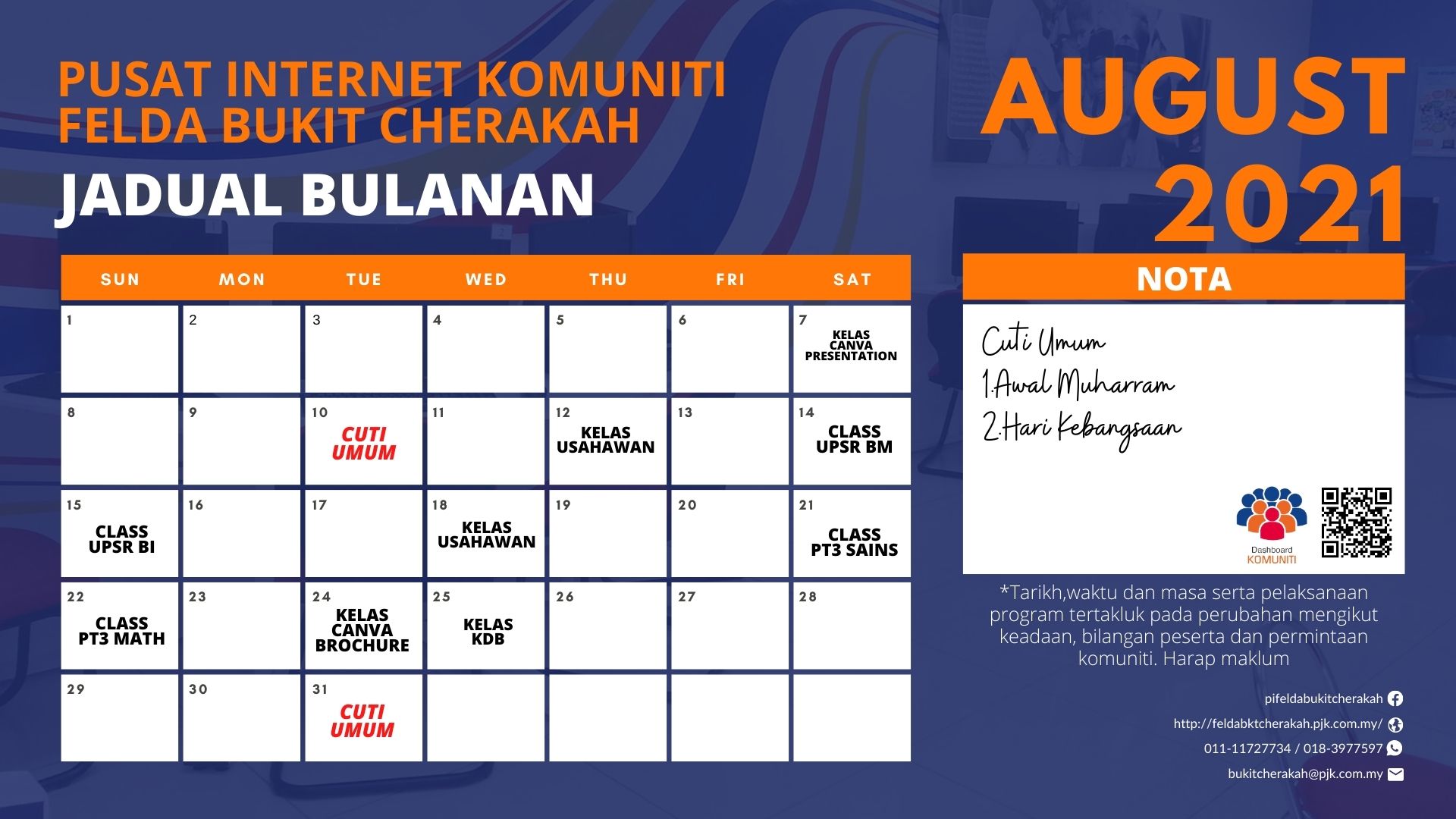 Jadual Aktiviti PIK FBC Ogos 2021