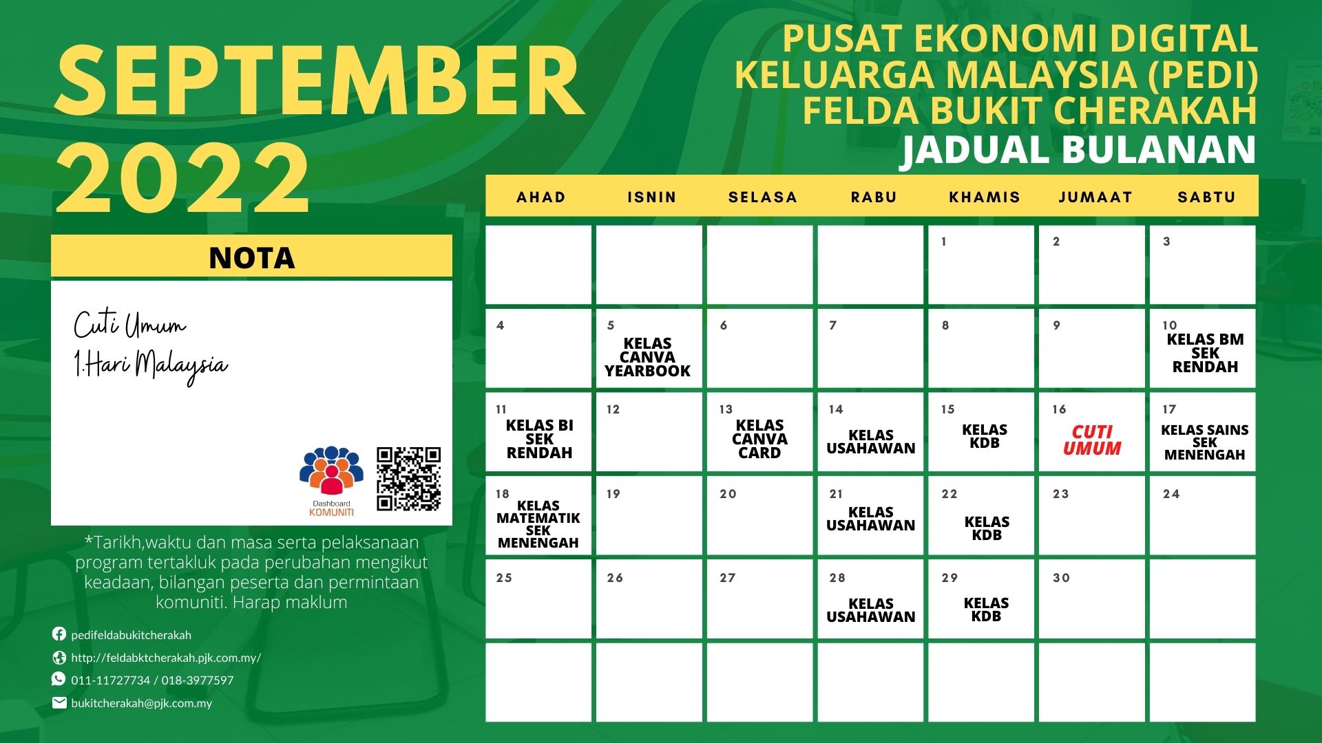 Jadual Aktiviti PIK FBC Sept 2022