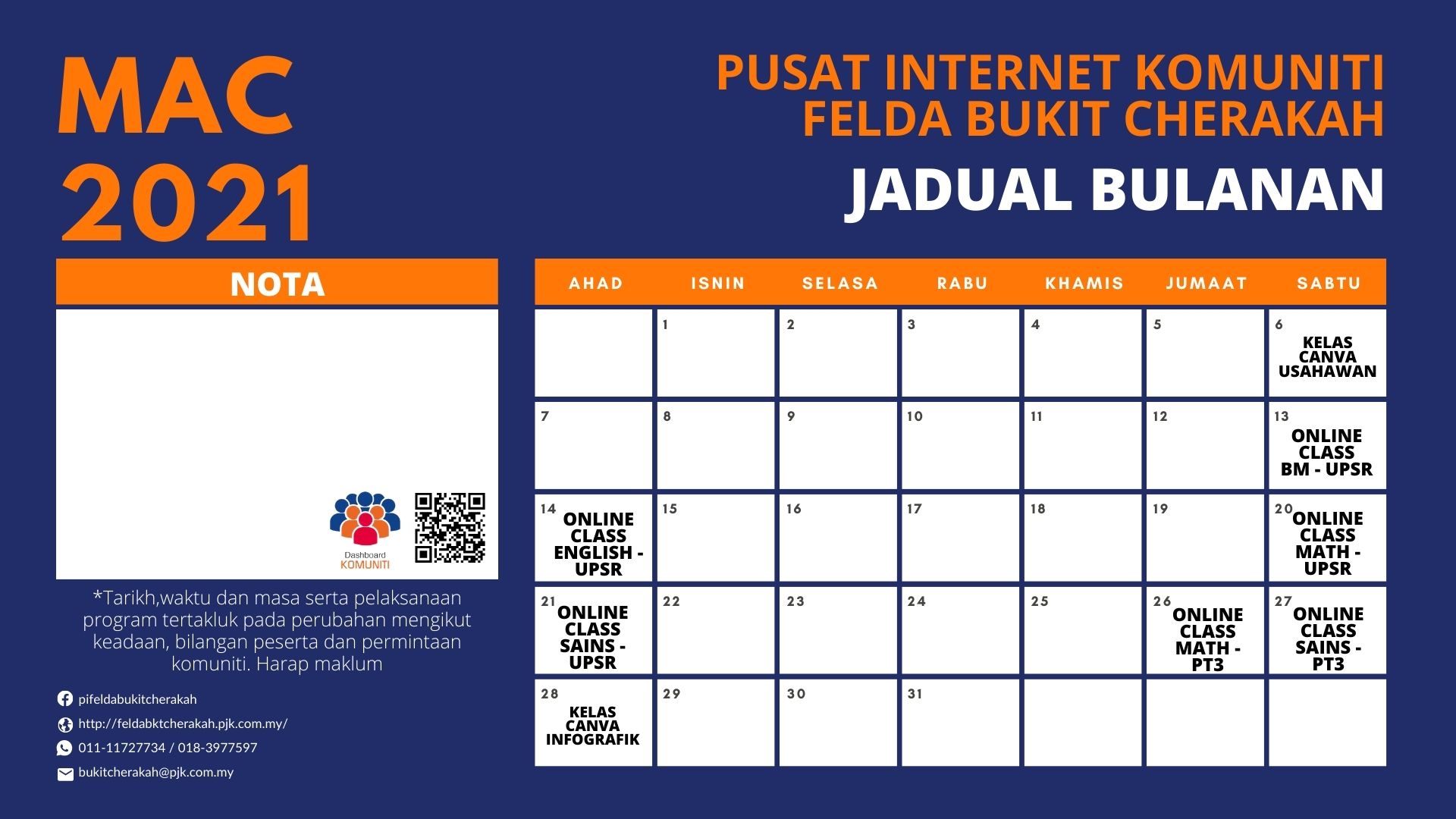 Jadual Aktiviti PIK FBC mac2021