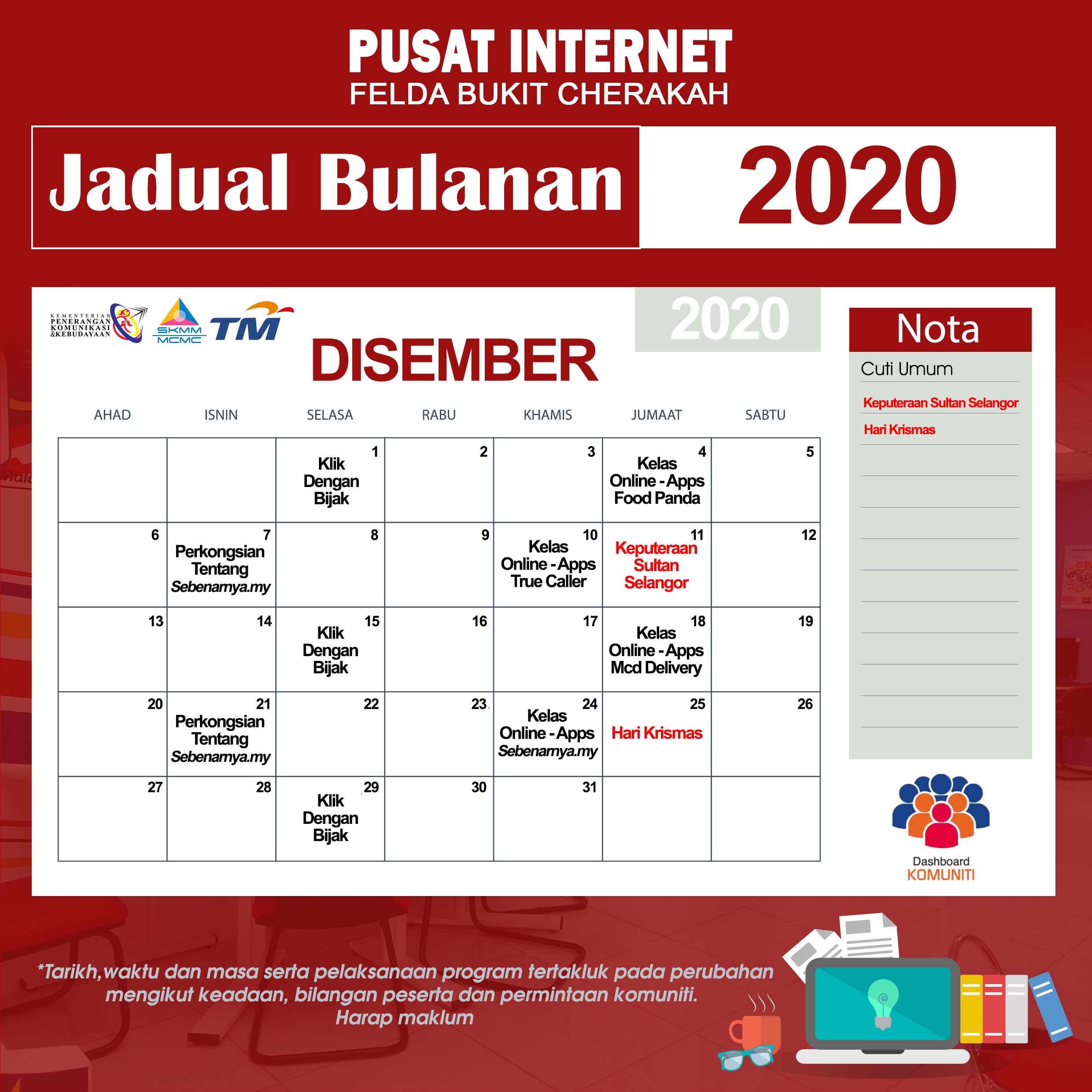 Kalender PI Bukit Cherakah Dis 2020