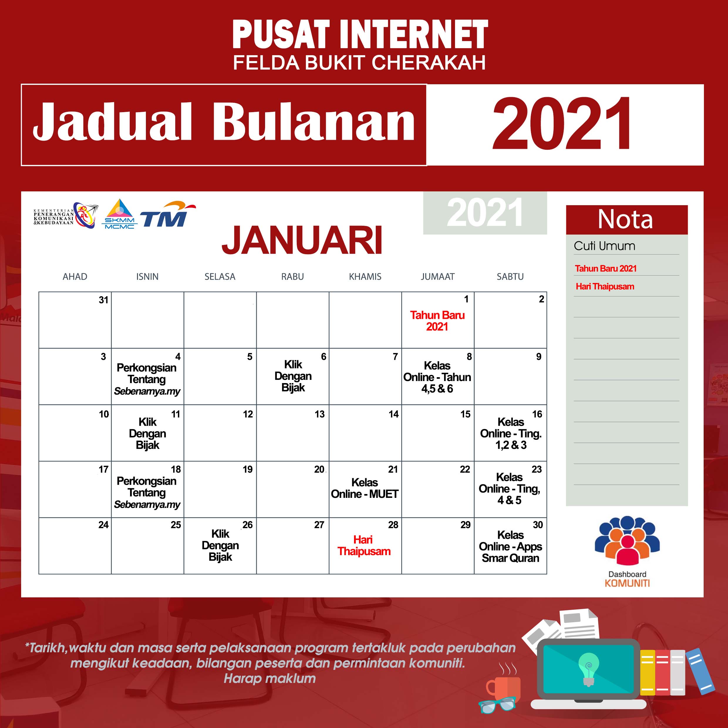 Kalender PI Bukit Cherakah Jan 2021