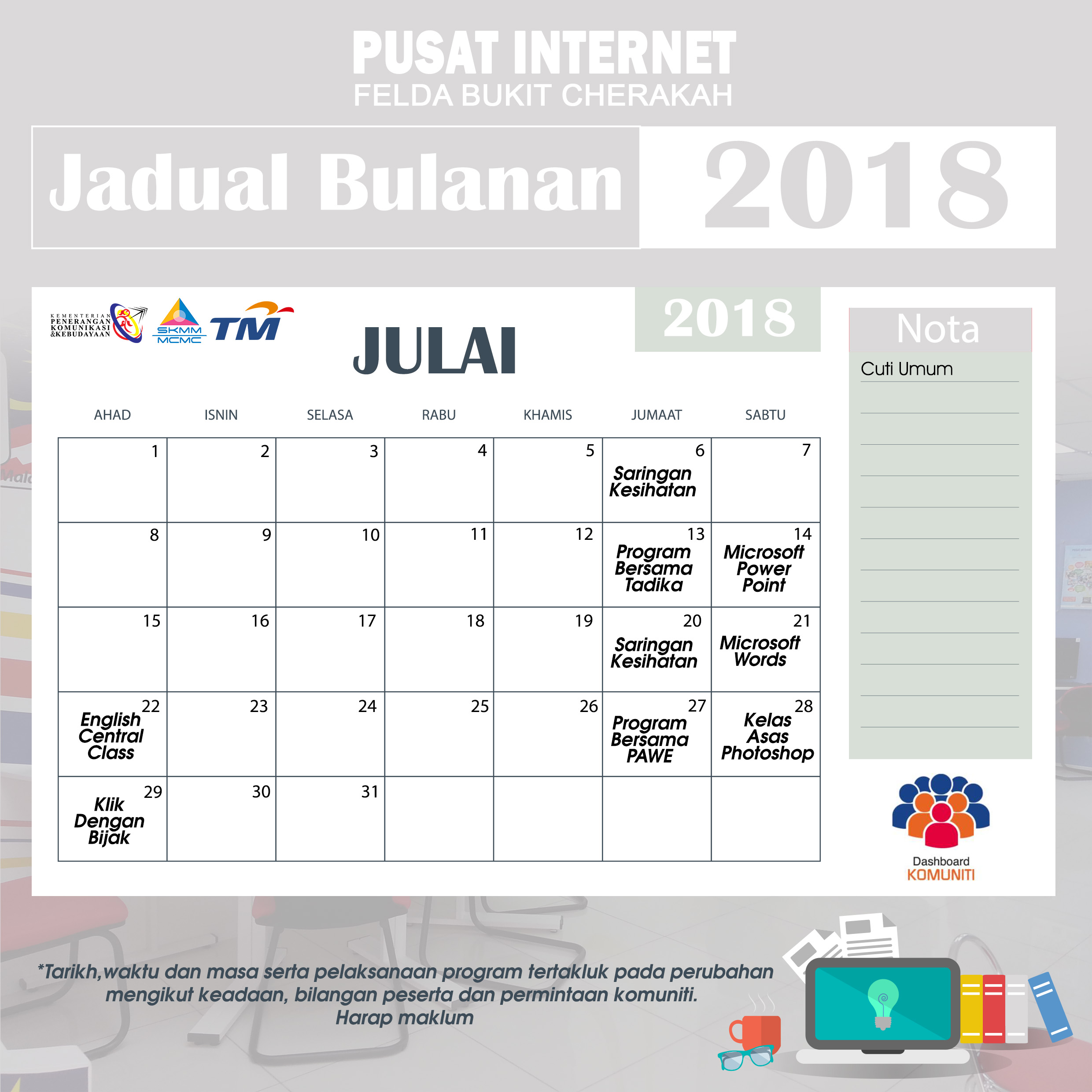 Kalender Pi1M JULAI 2018