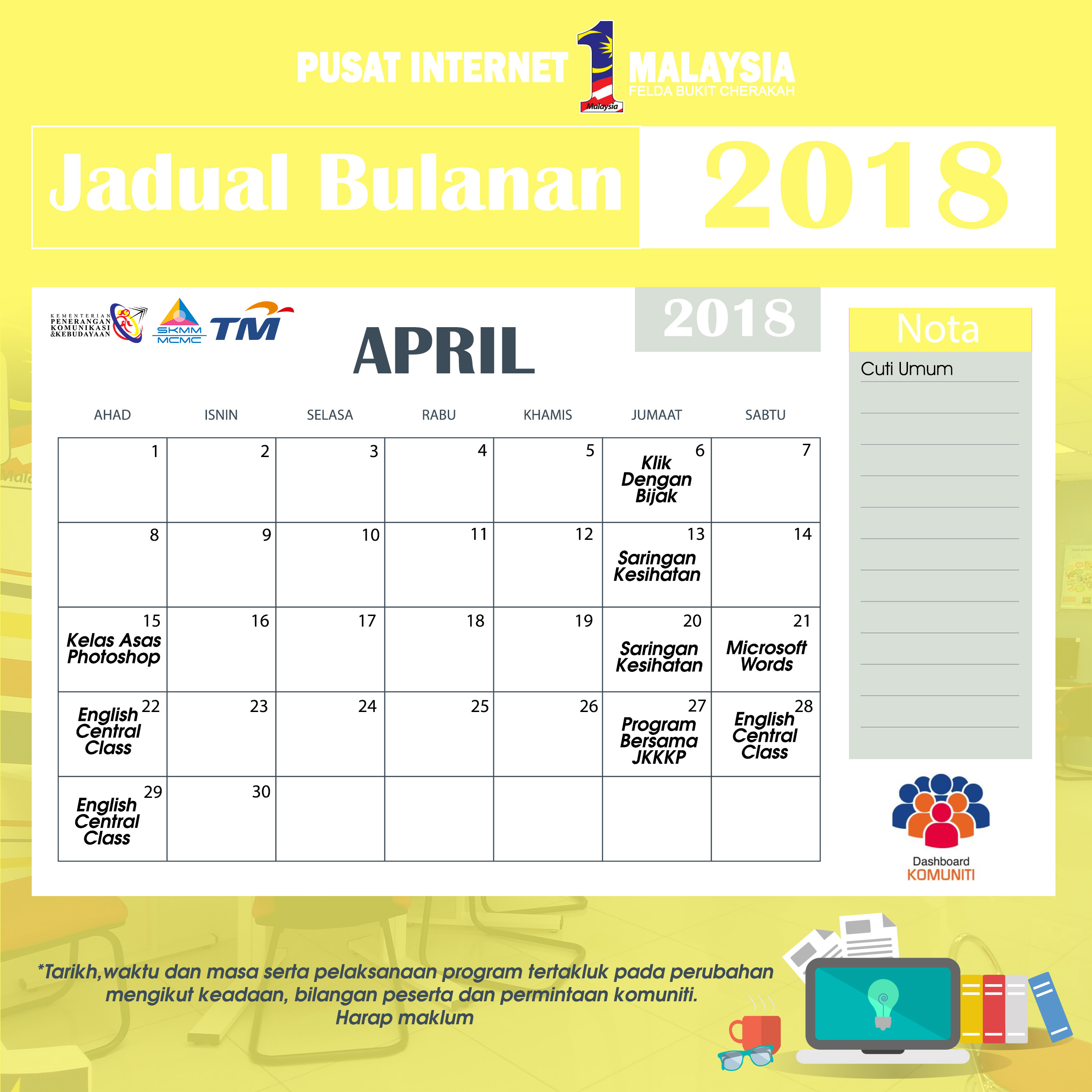 Kalender Pi1M april 2018