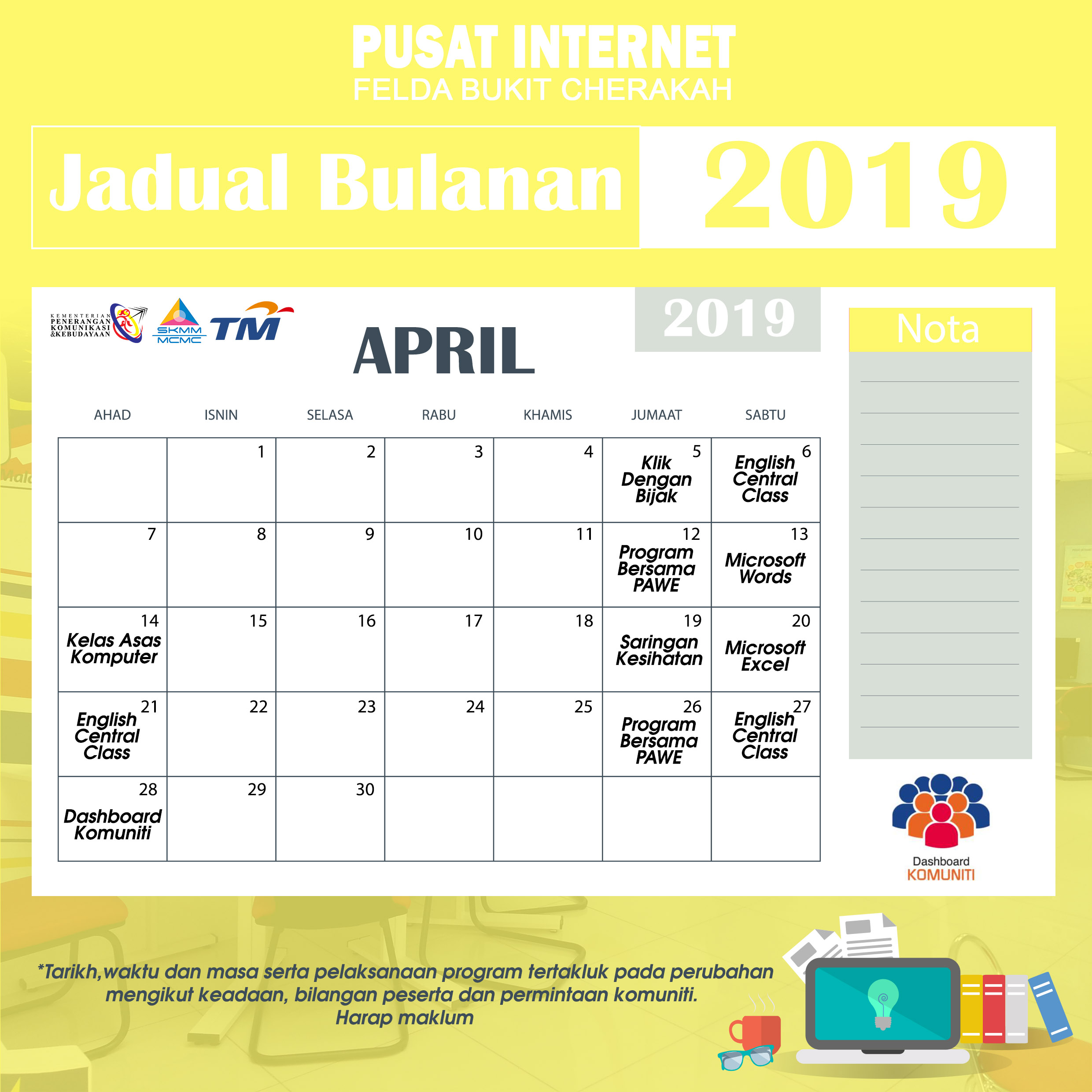 Kalender Pi1M april 2019