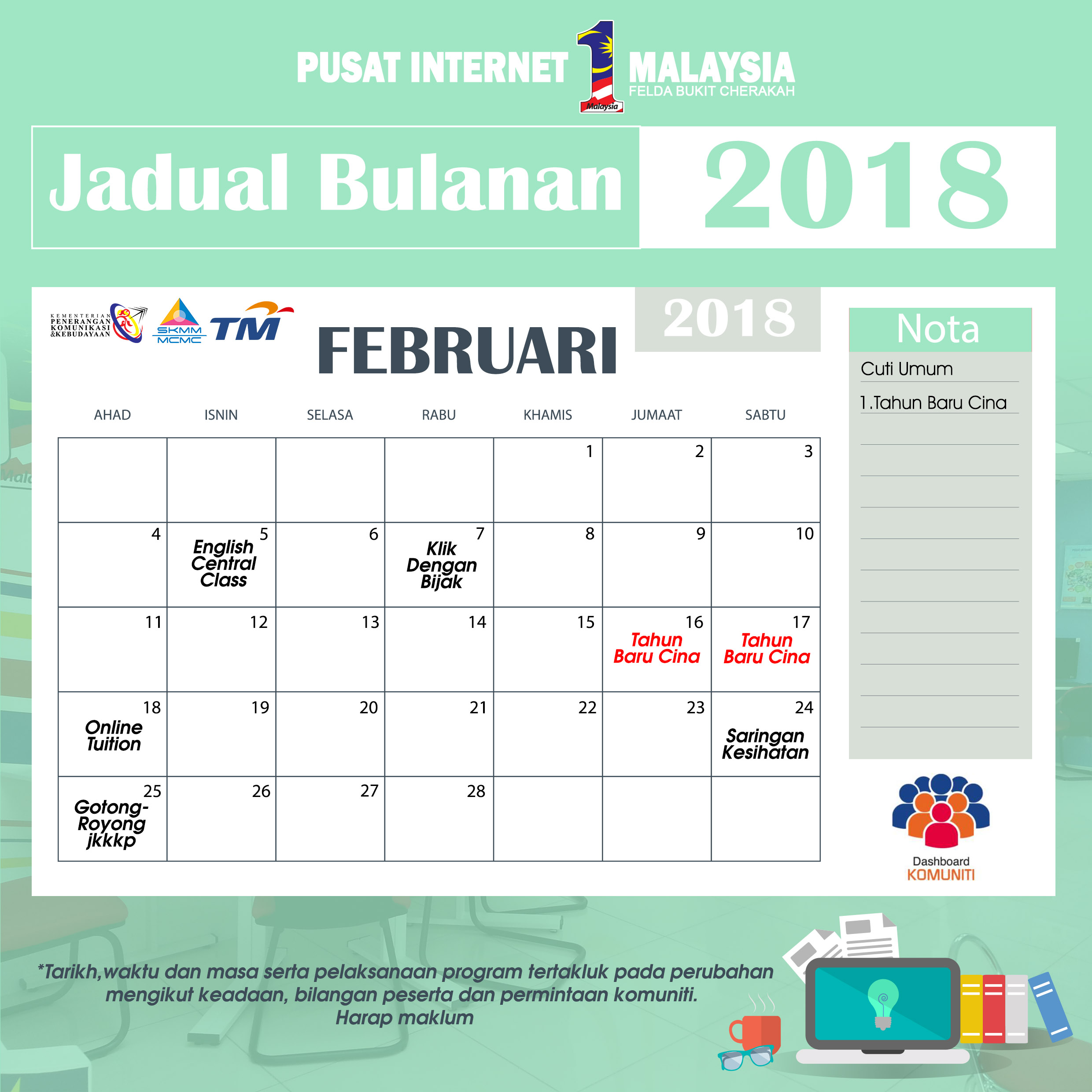 Kalender Pi1M februari 2018