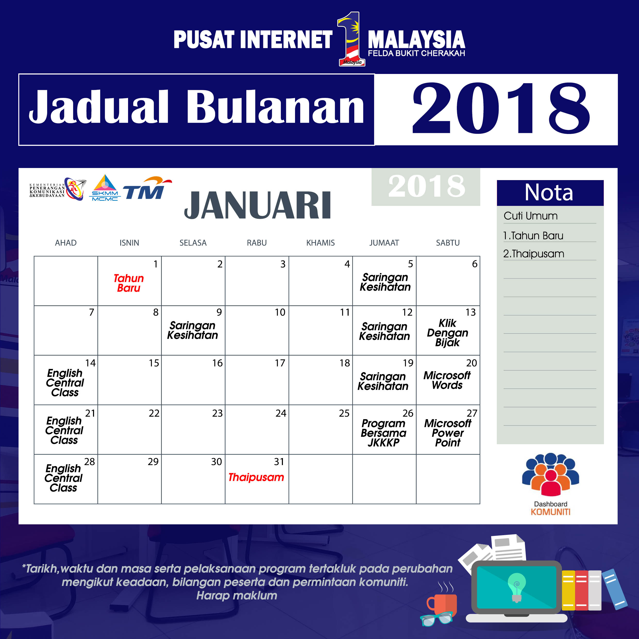 Kalender Pi1M januari 2018