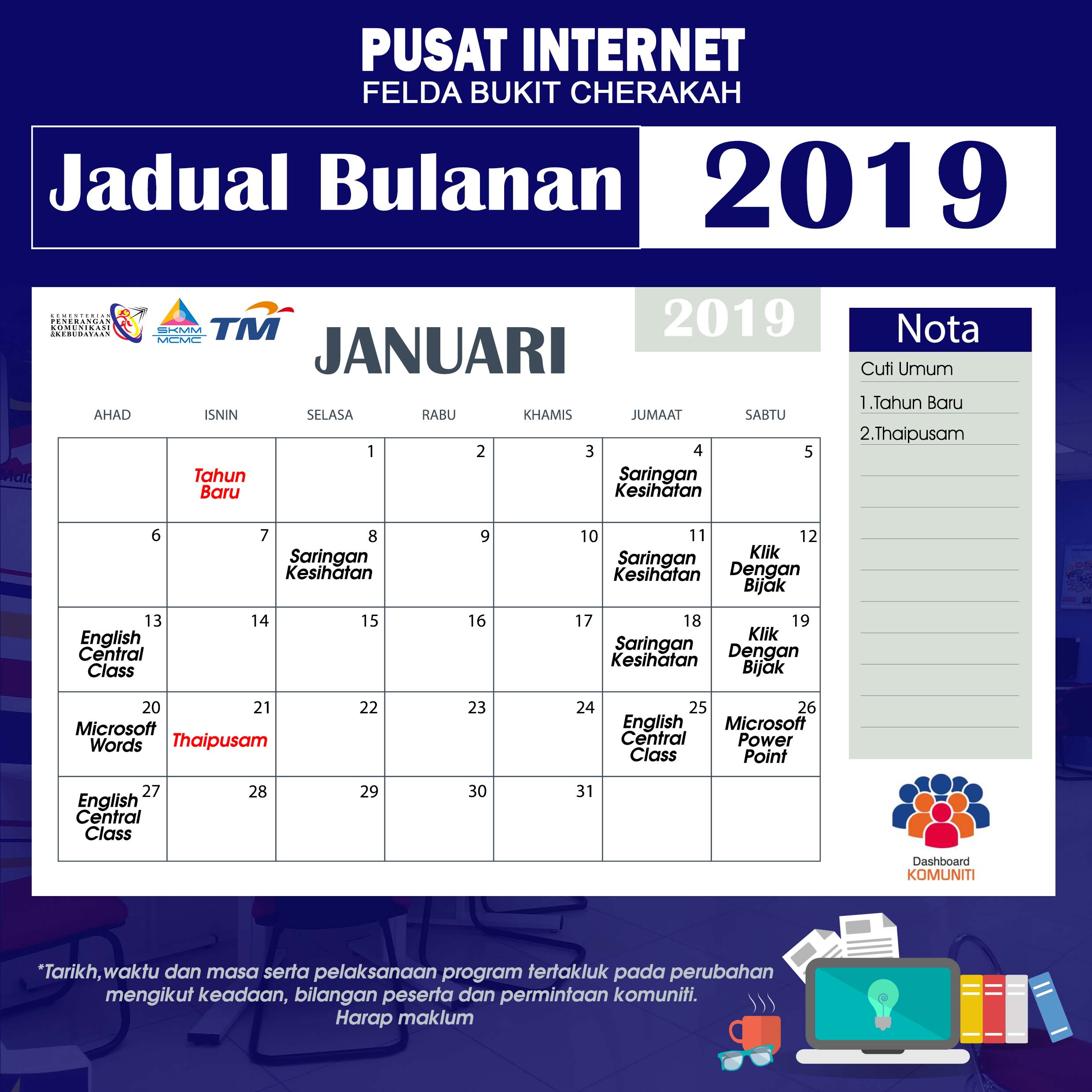 Kalender Pi1M januari 2019