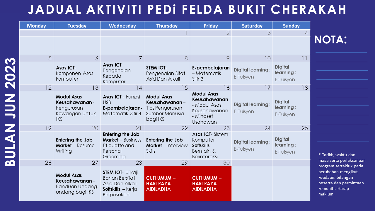 Plan jadual aktiviti jun 2023