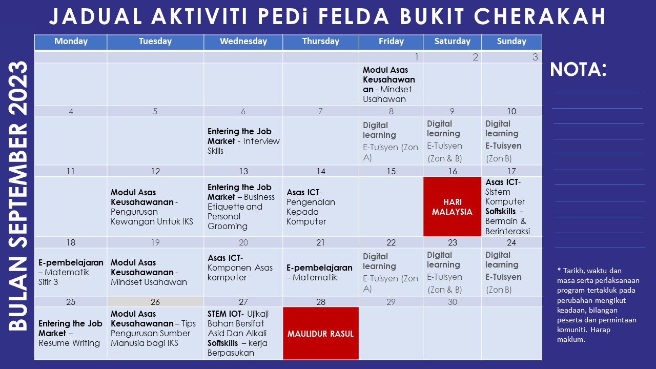 Plan jadual aktiviti sept 2023